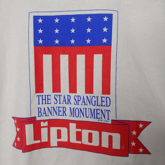 Vintage Lipton Tea The Star Spangled Banner Monument L T Shirt Single Stitch - Picture 2 of 10